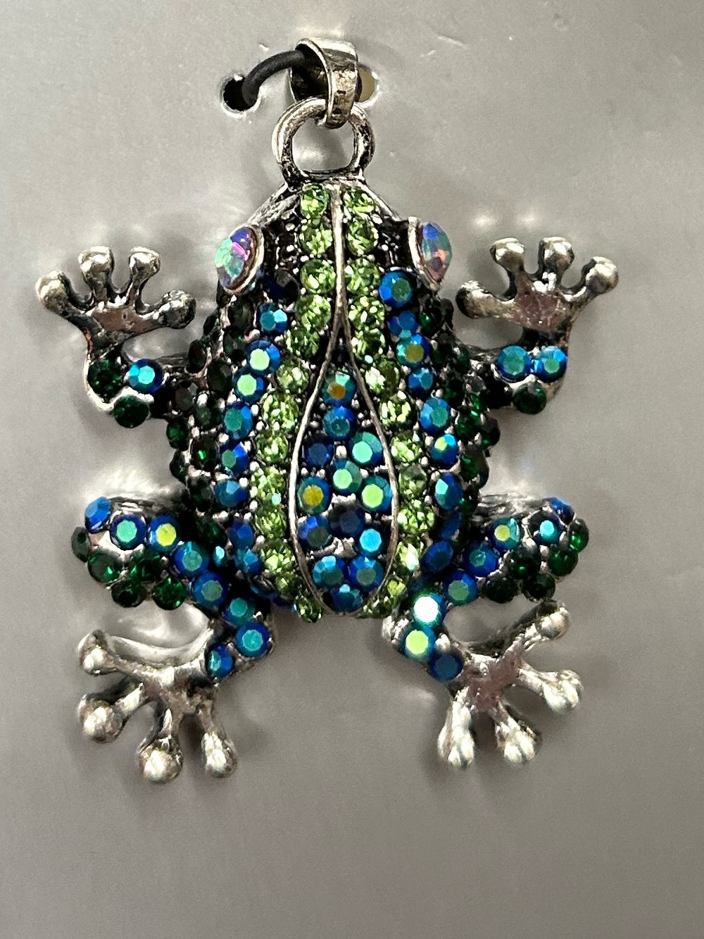 Blue Green Rhinestone Frog Necklace Pendant